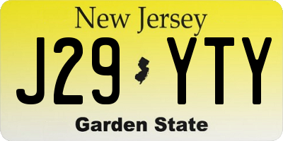 NJ license plate J29YTY