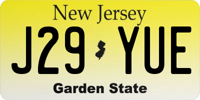 NJ license plate J29YUE
