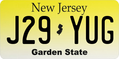 NJ license plate J29YUG
