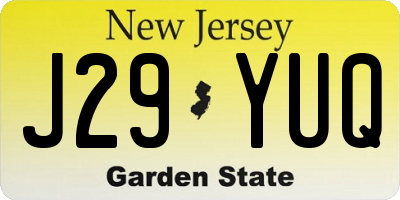 NJ license plate J29YUQ