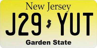NJ license plate J29YUT