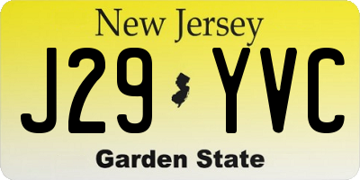 NJ license plate J29YVC