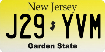 NJ license plate J29YVM