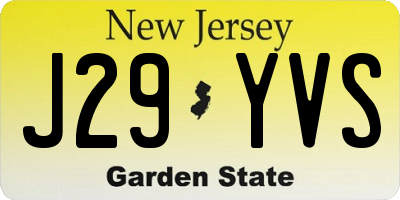 NJ license plate J29YVS