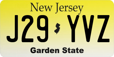 NJ license plate J29YVZ