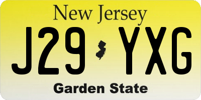 NJ license plate J29YXG
