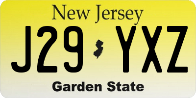 NJ license plate J29YXZ
