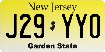 NJ license plate J29YYO
