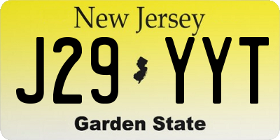 NJ license plate J29YYT