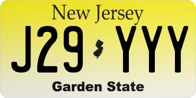NJ license plate J29YYY