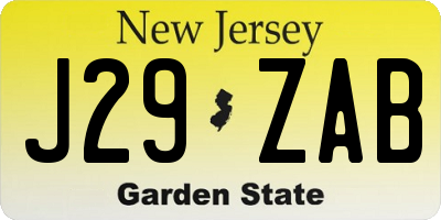 NJ license plate J29ZAB