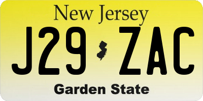 NJ license plate J29ZAC