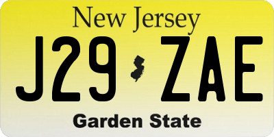 NJ license plate J29ZAE