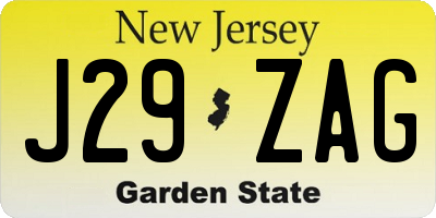 NJ license plate J29ZAG