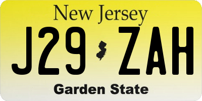 NJ license plate J29ZAH