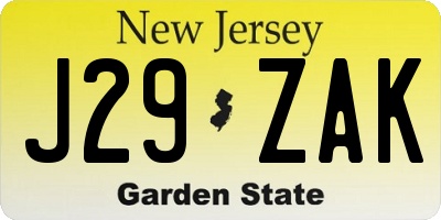 NJ license plate J29ZAK