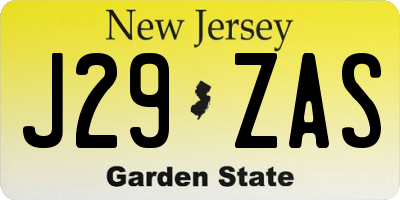 NJ license plate J29ZAS
