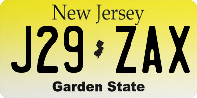 NJ license plate J29ZAX