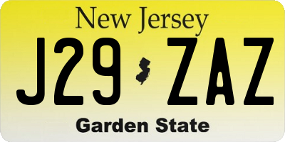 NJ license plate J29ZAZ