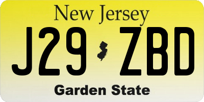 NJ license plate J29ZBD