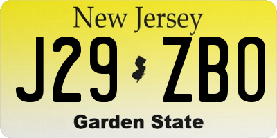 NJ license plate J29ZBO