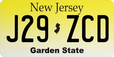 NJ license plate J29ZCD