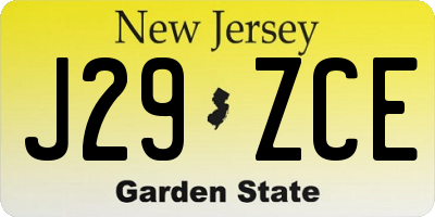 NJ license plate J29ZCE
