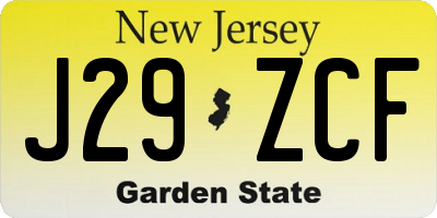 NJ license plate J29ZCF