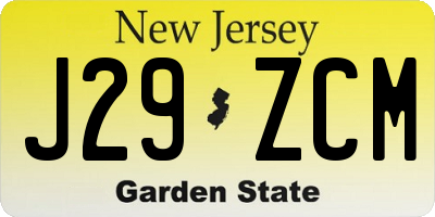 NJ license plate J29ZCM