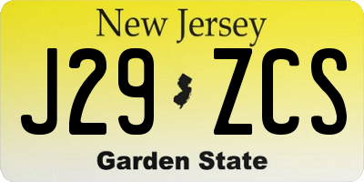 NJ license plate J29ZCS