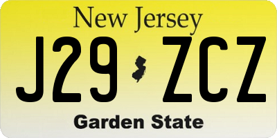 NJ license plate J29ZCZ