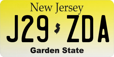 NJ license plate J29ZDA