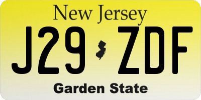 NJ license plate J29ZDF