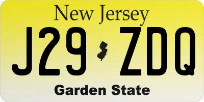 NJ license plate J29ZDQ