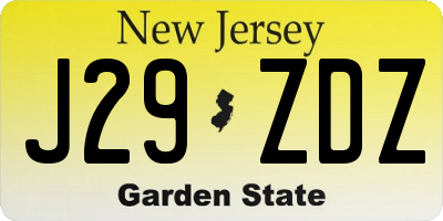 NJ license plate J29ZDZ