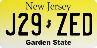 NJ license plate J29ZED