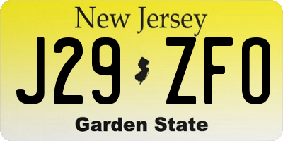 NJ license plate J29ZFO