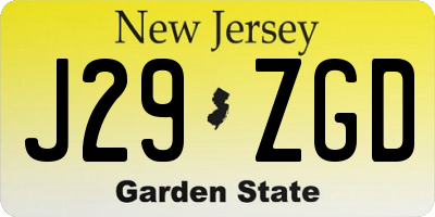 NJ license plate J29ZGD