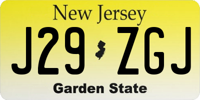 NJ license plate J29ZGJ