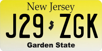 NJ license plate J29ZGK