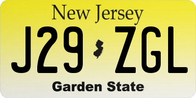 NJ license plate J29ZGL