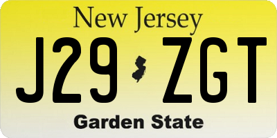 NJ license plate J29ZGT