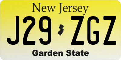 NJ license plate J29ZGZ
