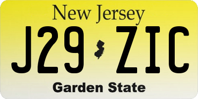 NJ license plate J29ZIC