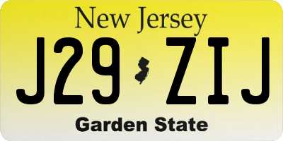 NJ license plate J29ZIJ