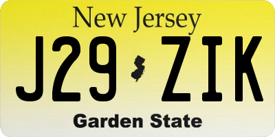 NJ license plate J29ZIK