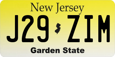 NJ license plate J29ZIM