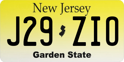 NJ license plate J29ZIO