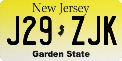 NJ license plate J29ZJK