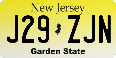 NJ license plate J29ZJN